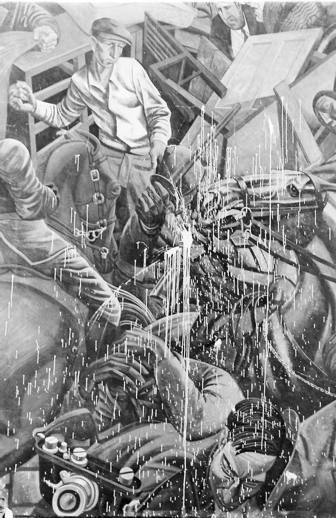 Picture entitled Cable Street Mural Attacked 1986 from the Wapping Dispute
