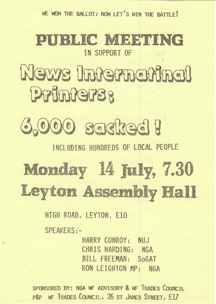 Picture entitled Flyer By Print Supporters 047 from the Wapping Dispute