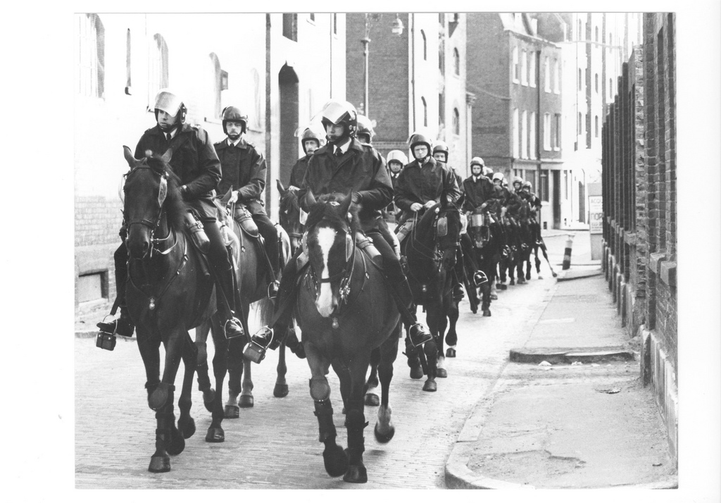 Picture entitled Mounted Police In Wapping 1986 from the Wapping Dispute