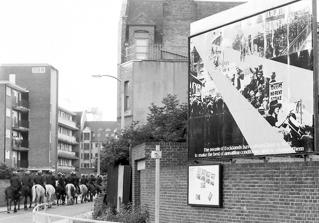 Picture entitled Mounted Police In Wapping Lane from the Wapping Dispute