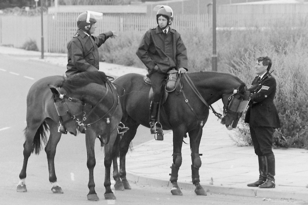 Picture entitled Mounted Police In Vaughan Way E1 from the Wapping Dispute